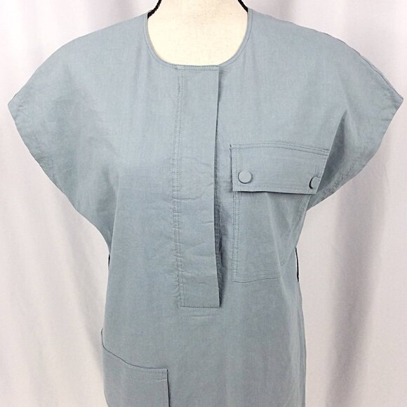 Theory Short Sleeve Utility Dress Womens Size 8 Eggshell Blue MISSING BELT STAIN - Picture 6 of 14